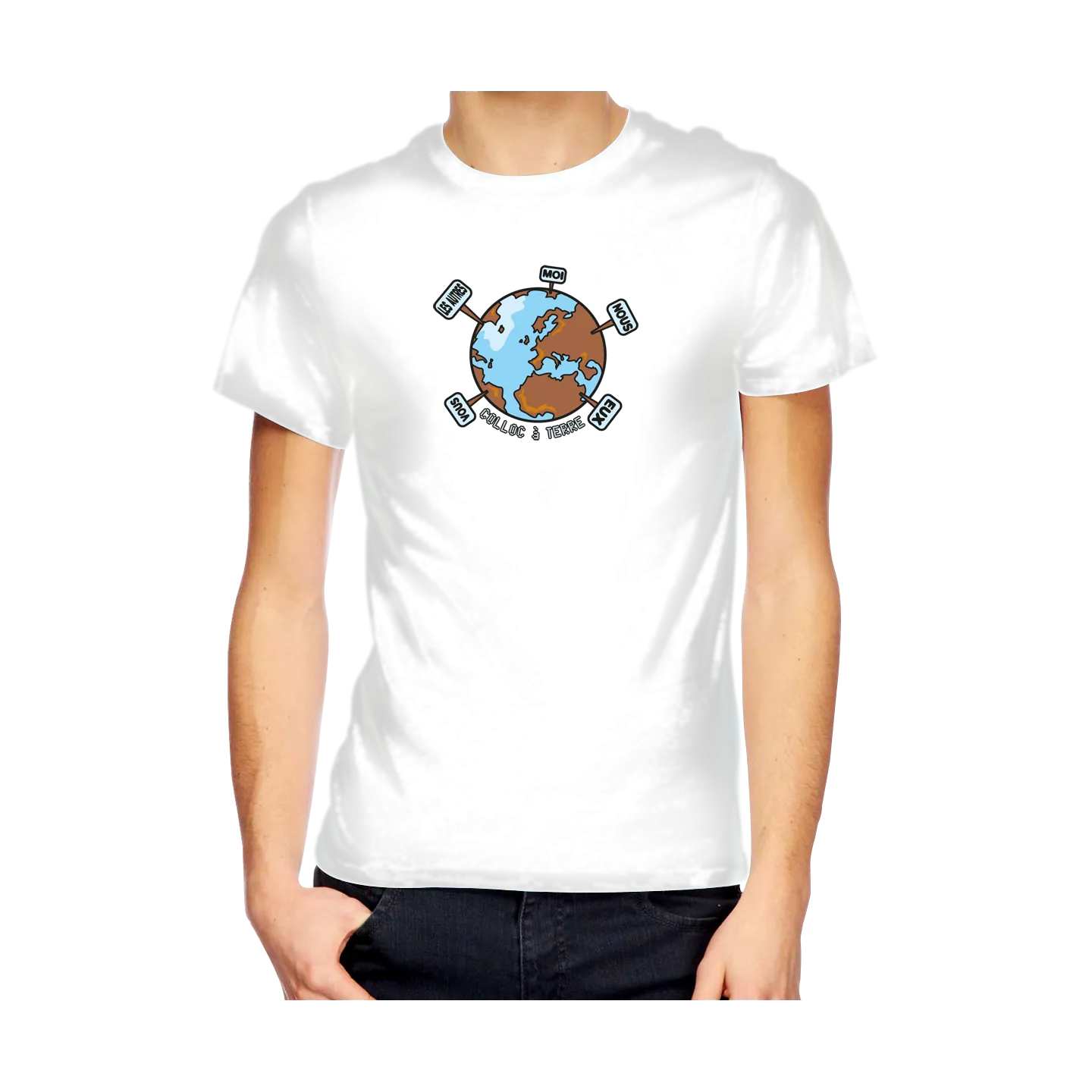Tee shirt homme "coloc à terre" blanc en coton biologique