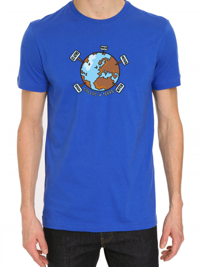 Tee shirt homme "coloc à terre" bleu en coton biologique