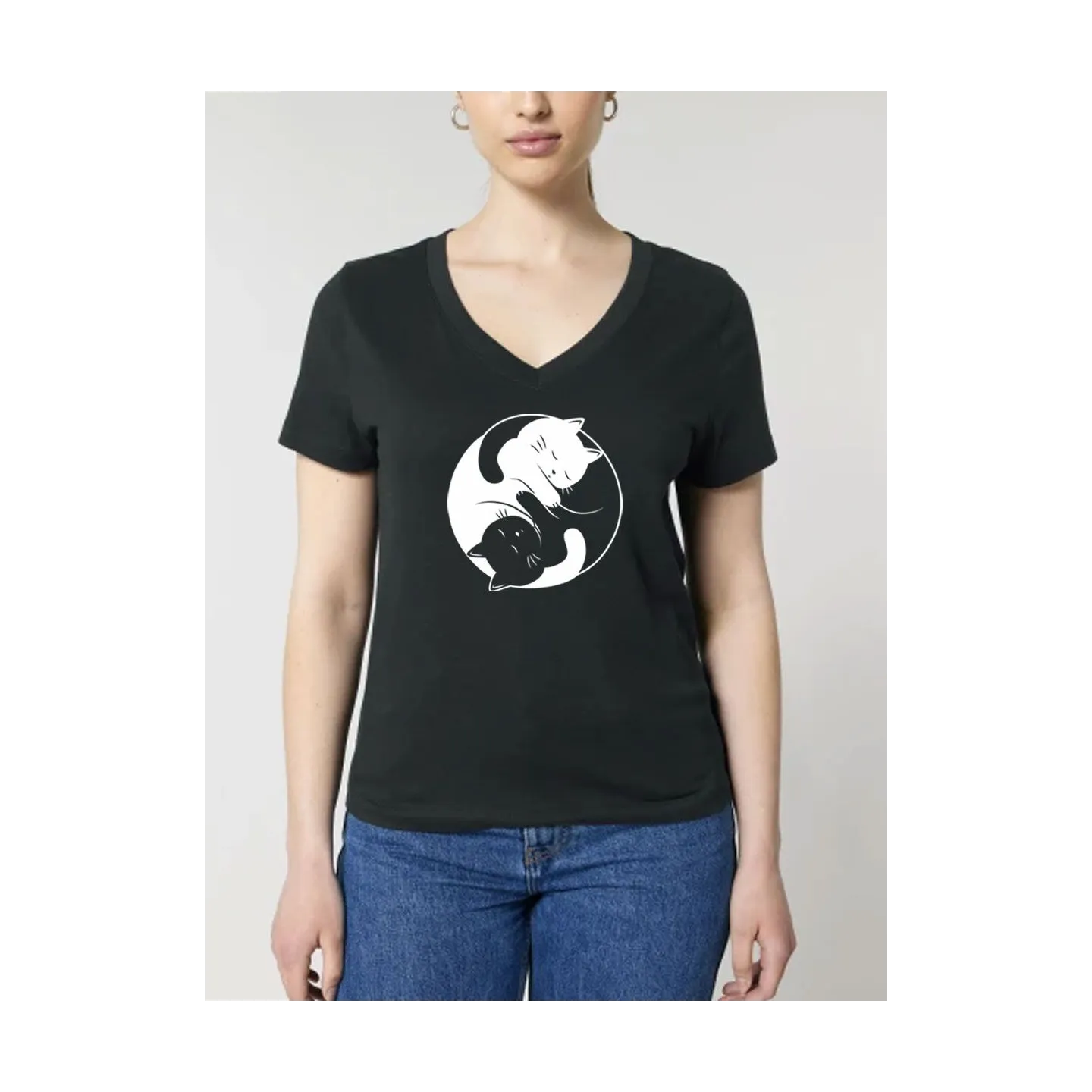 T-shirt femme manches courtes "YING YANG CAT" BY LEDUC