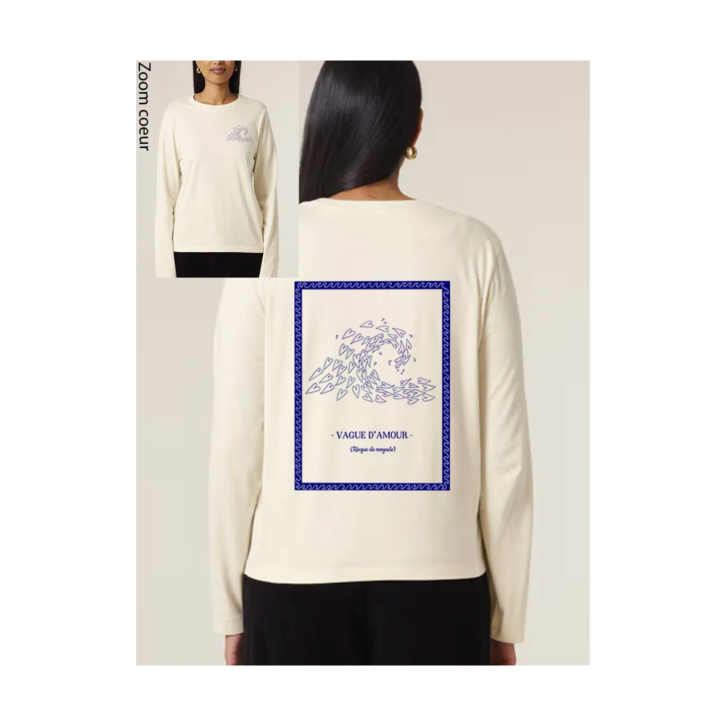 T-SHIRT FEMME MANCHES LONGUES "VAGUE D'AMOUR" BY ALELIER SALÉ