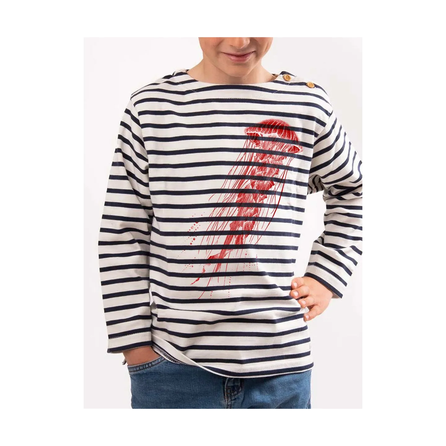 Mariniere enfant en coton épais crevette