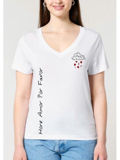 T shirt femme décolleté en V " More amor por favor " 