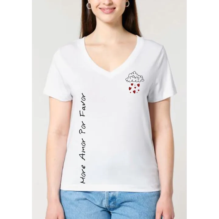 T shirt femme décolleté en V " More amor por favor "