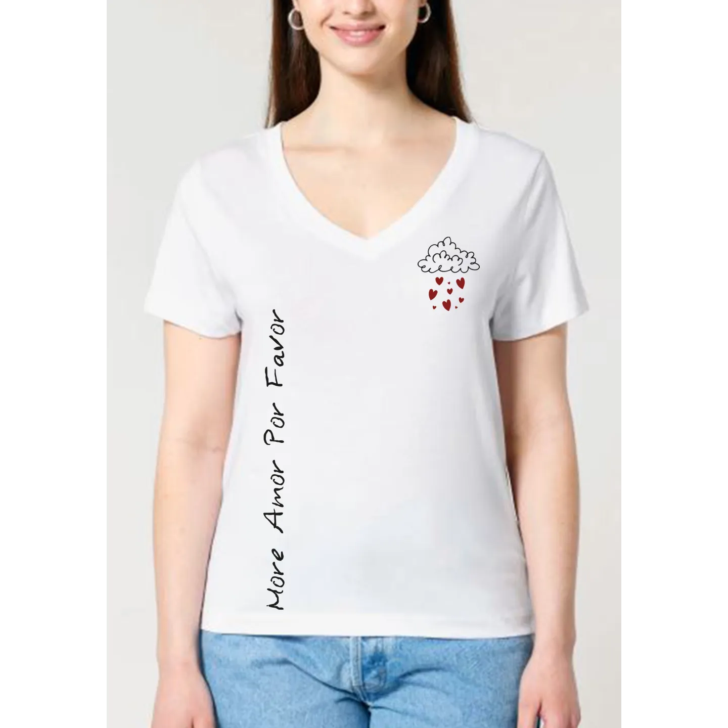 T shirt femme décolleté en V " More amor por favor " 