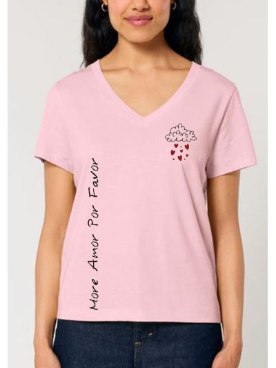 T shirt femme décolleté en V " More amor por favor " 
