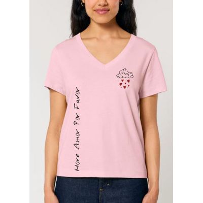 T shirt femme d&eacute;collet&eacute; en V " More amor por favor " 
