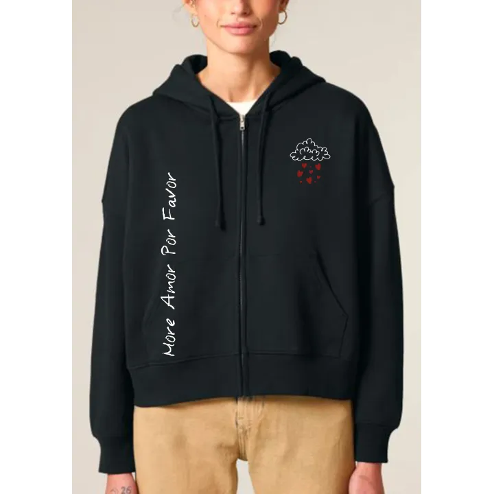 Veste zippée à capuche femme " More amor por favor "