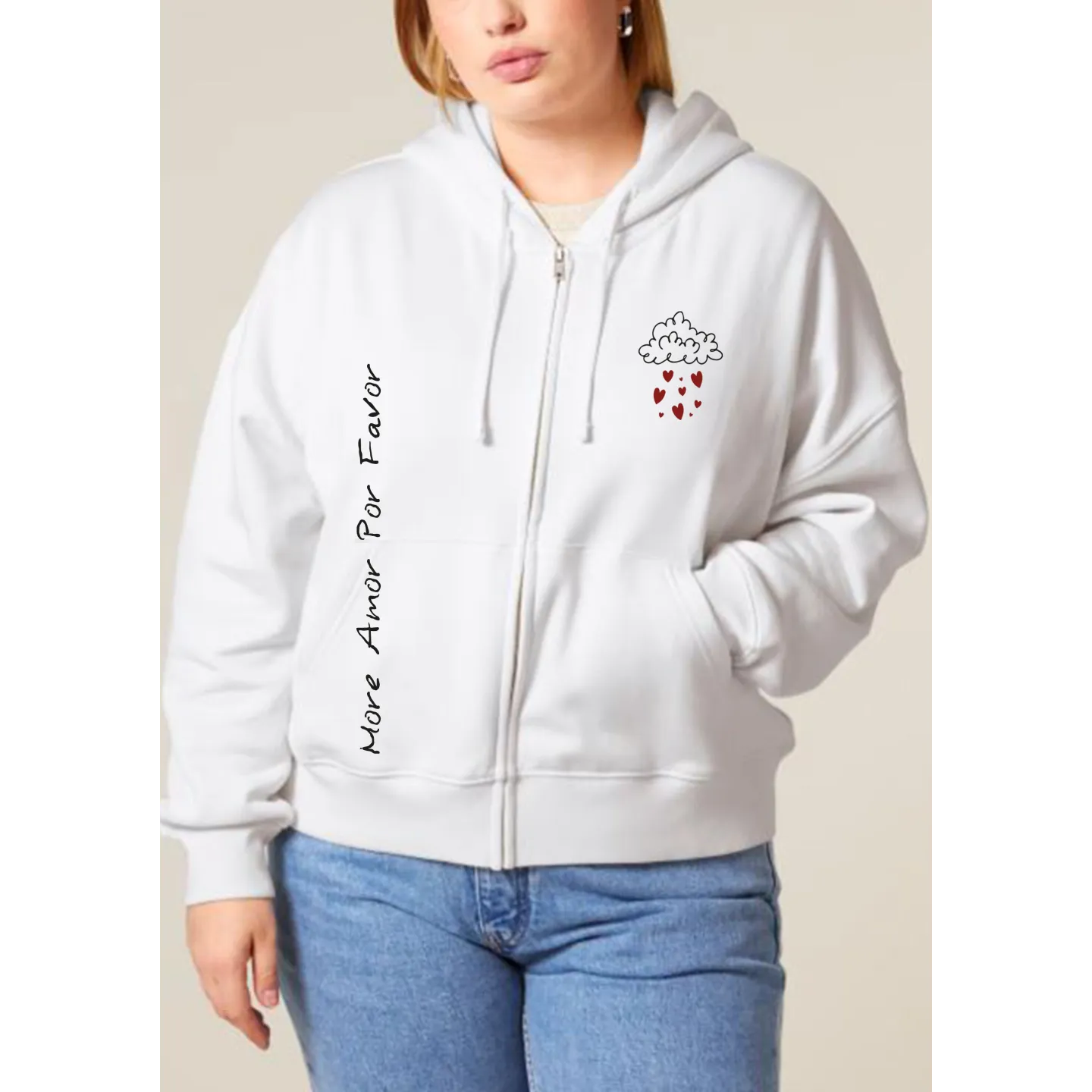 Veste zippée à capuche femme " More amor por favor "