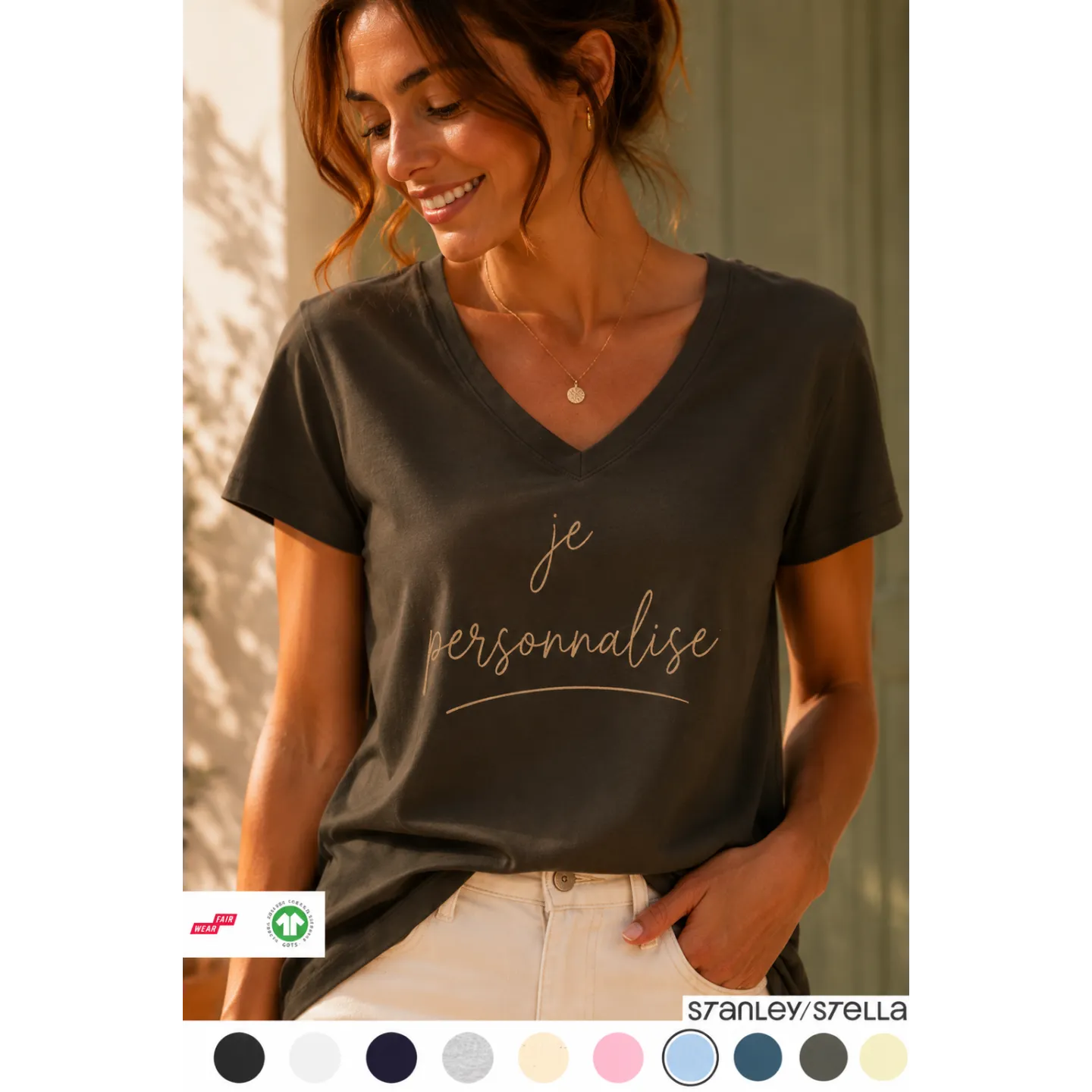 T SHIRT FEMME COL V À PERSONNALISER