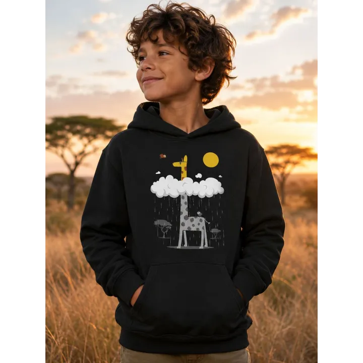 Sweat capuche enfant  "Girafe au soleil" 100% coton  bio issu de commerce équitable 