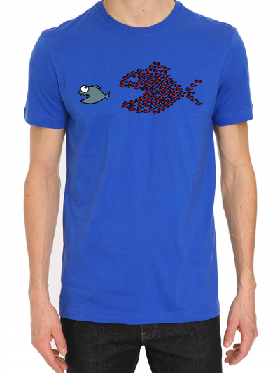 Tee shirt homme "Poissons unis " bleu en coton biologique