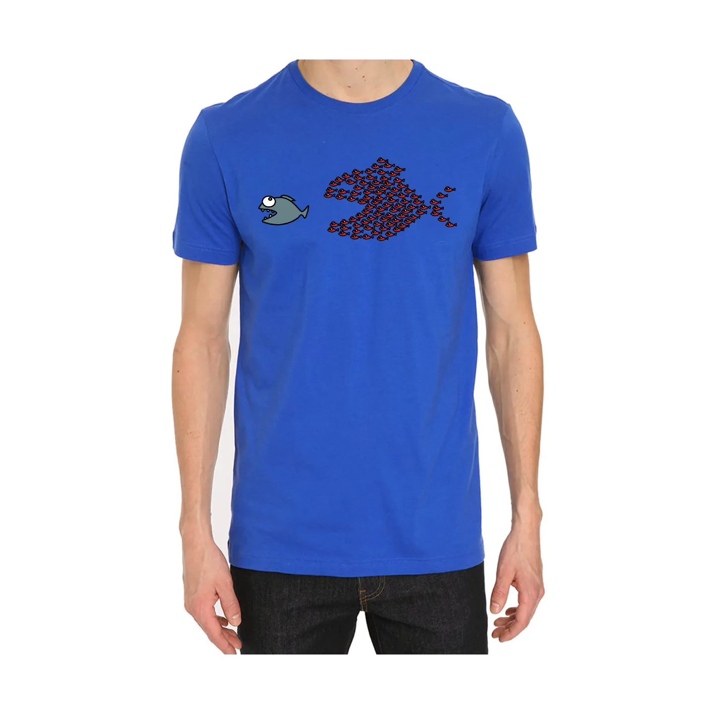 Tee shirt homme "Poissons unis " bleu en coton biologique