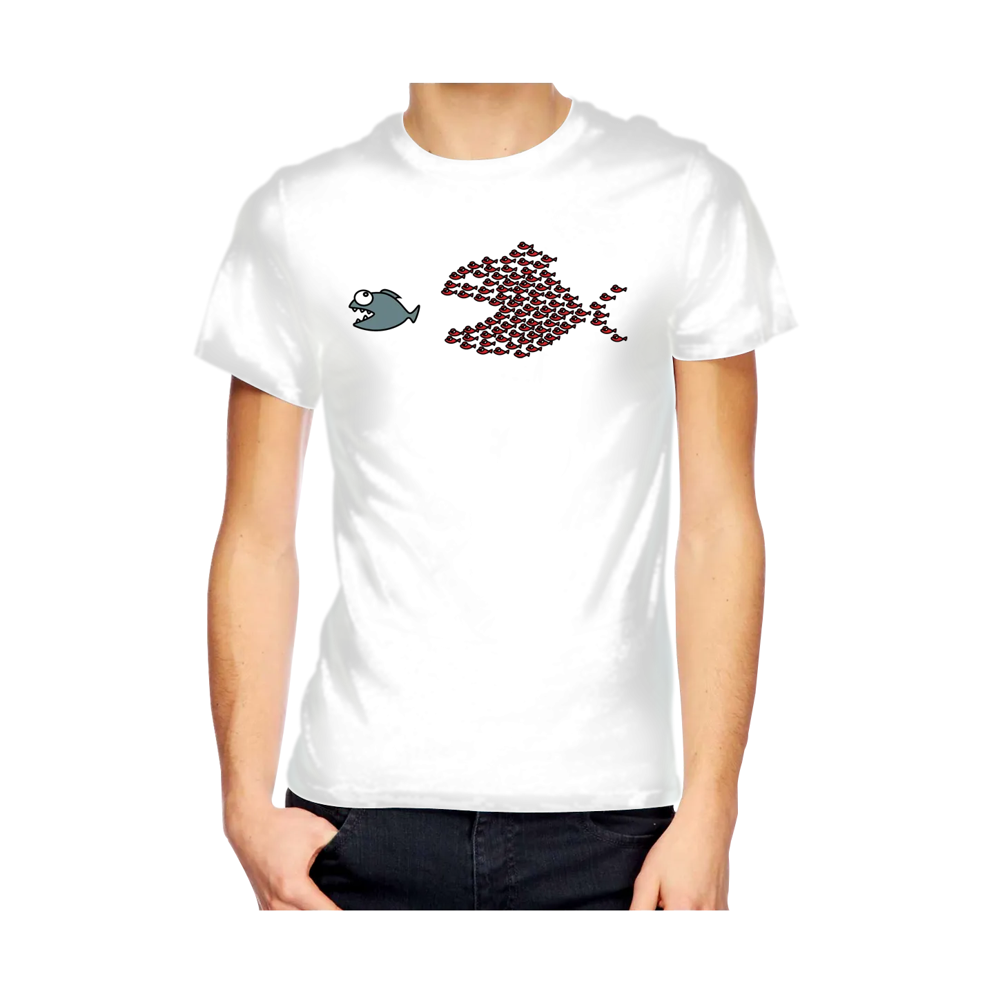 Tee shirt homme "Poissons unis " blanc en coton biologique